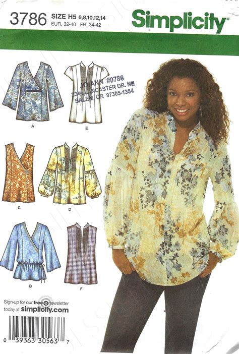 Uncut Simplicity Sewing Pattern 3786 Top Blouse Sewing Pattern Uncut