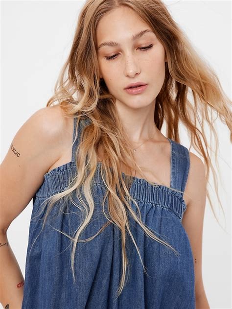 Denim Tie Back Babydoll Tank Top With Washwell Gap