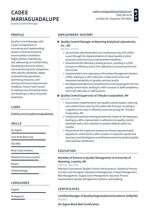 Top 17 Quality Control Manager Resume Objective Examples