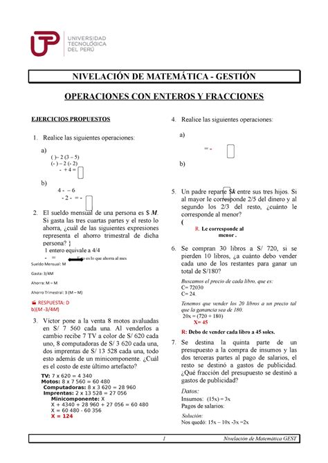 S01 S1 Resolver Ejercicios NivelaciÓn De MatemÁtica GestiÓn