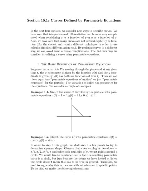 Section Curves Defined By Parametric Equations