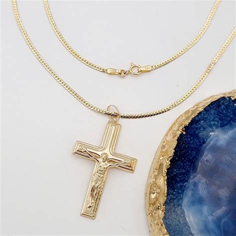 18k Real Gold Jesus Cross Necklace Hamsa Gold