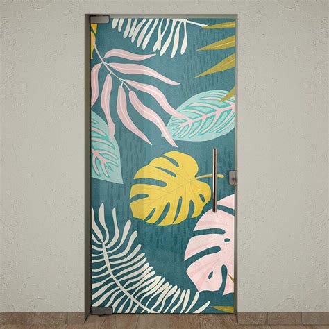 Adesivo Para Porta Jateado Impresso Floral Azul Fran Adesivos De Parede