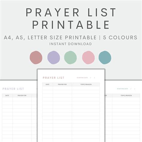 Prayer List Printable, Prayer Journal, Prayer Log, Printable Planner Insert, Instant Download ...