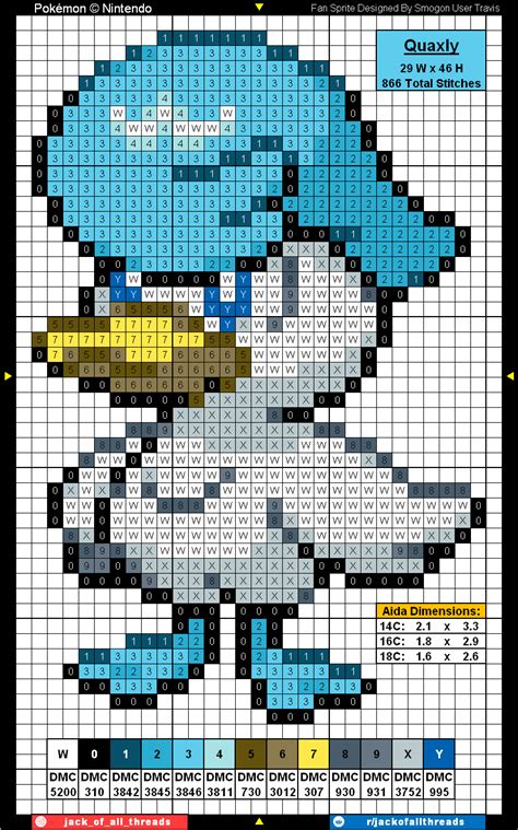 Quaxly Pixel Sprite Graph Cross Stitch Pattern R Jackofallthreads