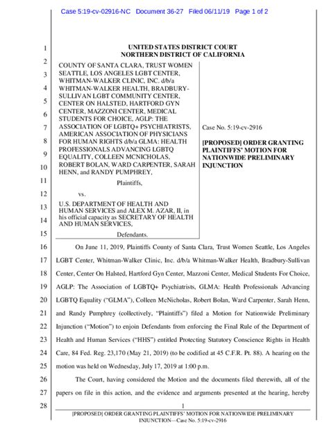 Fillable Online Cv Proposed Order On Plaintiffs Motion For