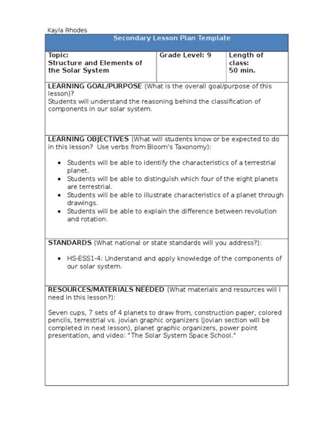 Solar System Lesson Plan | Lesson Plan | Inquiry Based Learning