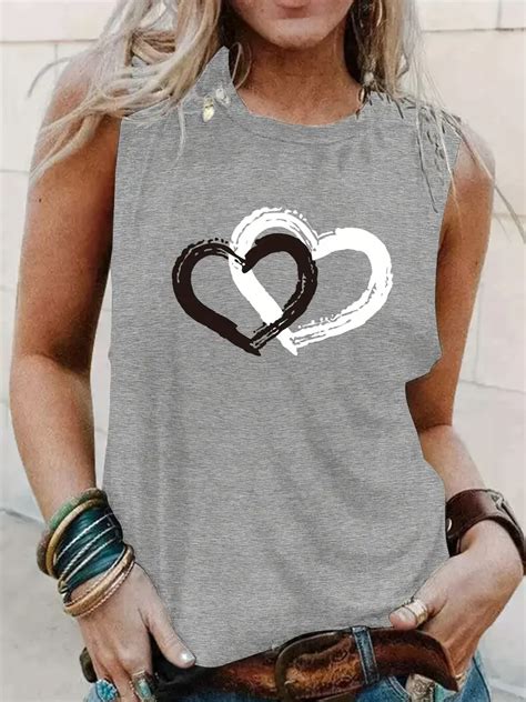 Heart Print Tank Top Sleeveless Crew Neck Casual Top Summer Temu Canada