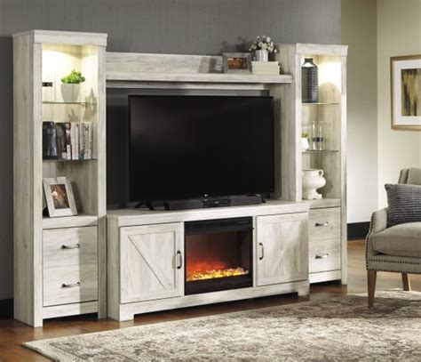 Bellaby Whitewash 4 Piece Entertainment Center With Glass Fireplace from Ashley | Coleman Furniture