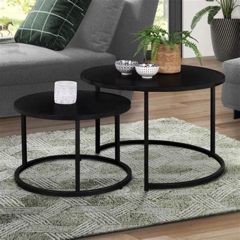 Tables basses gigognes industrielles DAVIS IDMARKET Métal noir mat