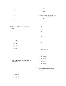 Virginia Algebra 2 SOL Practice Test 2 By Jefferson McFall TPT