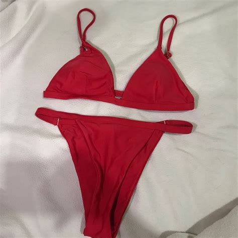 Red Triangle Bikini Women S Fashion Swimwear Bikinis Swimsuits On Carousell