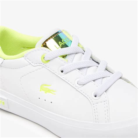 Infants Lacoste Powercourt Heel Pop Sneakers White And Yellow Lacoste