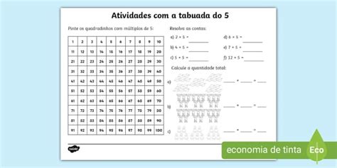 Multiplicação Por 5 - Exercícios de Multiplicação por 5