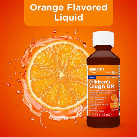 Amazon Basic Care Children's Cough Suppressant DM, Orange Flavor Medicine for Kids, 5 Fl Oz