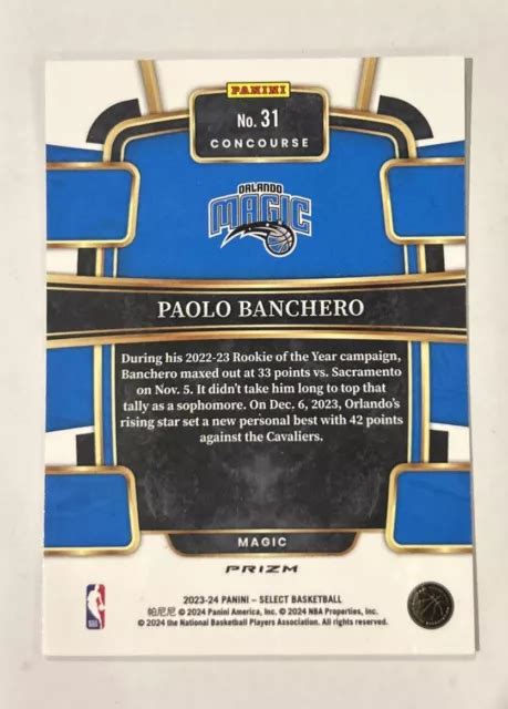 2023 24 PANINI SELECT Paolo Banchero Silver Prizm Concourse Orlando