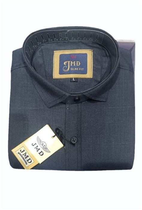 Plain Cotton Dark Grey Men Slim Fit Shirt Full Sleeves Casual Wear At