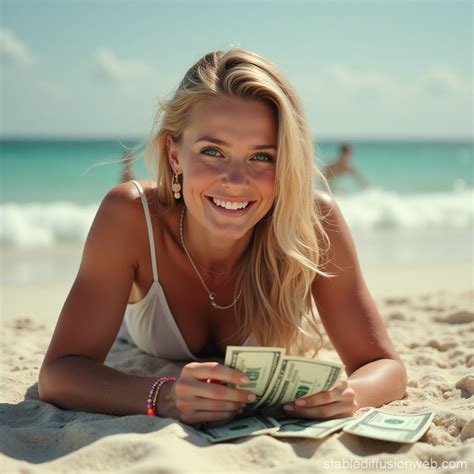 Blonde Woman On The Beach With Luxury Stable Diffusion Online