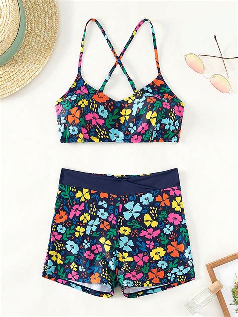 Floral Print Criss Cross Bikini Swimsuit SHEIN USA