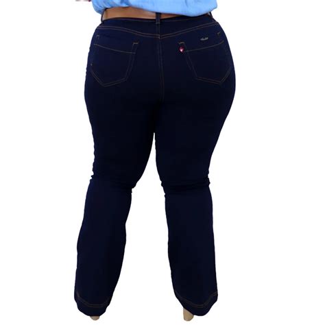 Calça Jeans Flare Feminina Plus Size Cintura Alta Azul Cambos