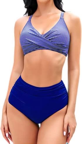 Mooncore D Msk Bikini Set Vysok Pas Push Up Tummy Control Crossover Top Dvoud Ln Plavky