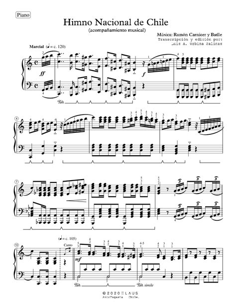 Himno Nacional De Chile Acompañamiento Sheet Music For Piano Solo