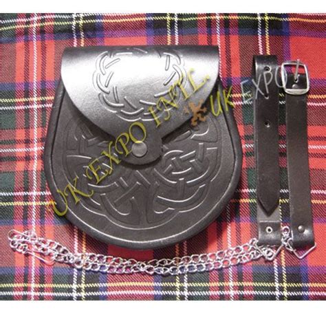 New Celtic Double Embossed Leather Sporran Day Wear Sporrans Leather