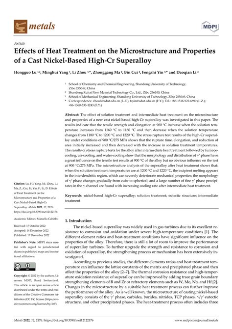 Pdf Effects Of Heat Treatment On The Microstructure And Properties Of