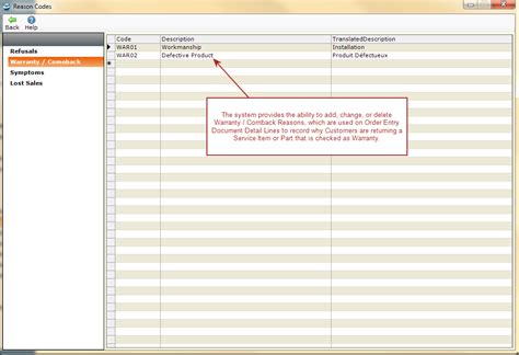 Reason Code Maintenance