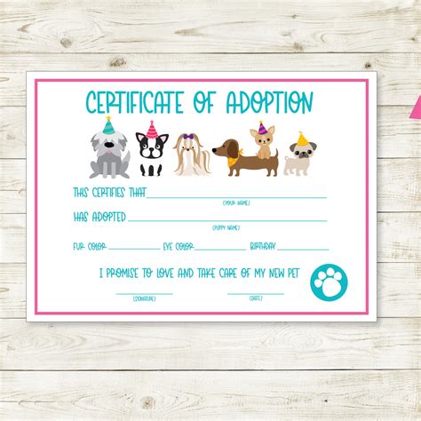 Puppy Adoption Certificate| Puppy Party| Instant Download – Partyinapinch