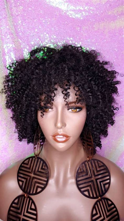 Wig Mongolian Kinky Straw Curl Afro Curly Wig Human Hair Remy Etsy