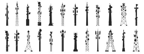 Premium Vector Radio Mast Silhouettes Outline Broadcast Antenna