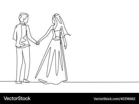 Single One Line Drawing Romantic Married Couple Vector Image