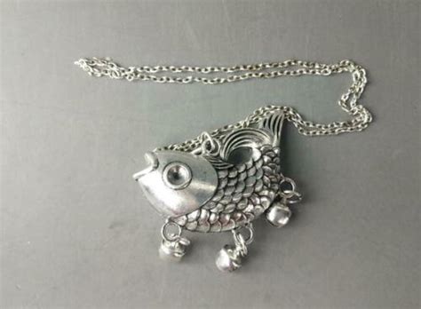 Chinese Old Copper Plating Silver Fish Pendant Pendant Necklace Of A01