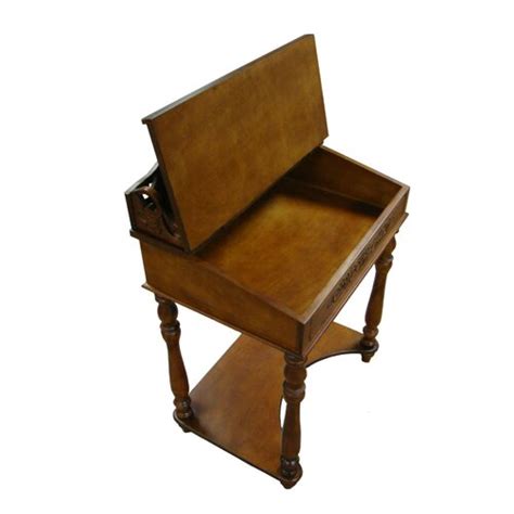 International Caravan Windsor Hand Carved Small Wood Writing Desk