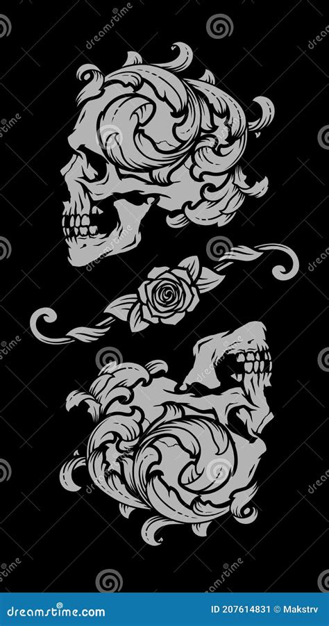 Two Skulls In Vintage Style On A Dark Background Vector Illustration