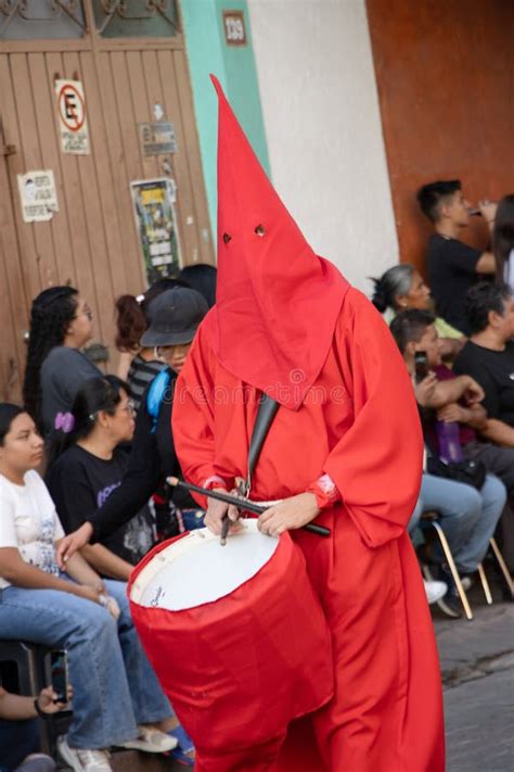 Quer Taro Mexico March Participant Dressed In A Red Hood