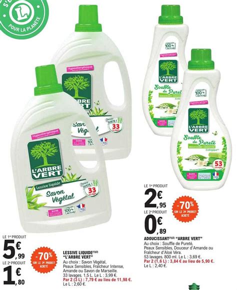 Promo Lessive Liquide L Arbre Vert Adoucissant Arbre Vert Chez E