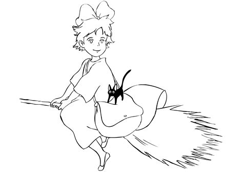 How To Draw Kiki Flying On Her Broom Sketchok Easy Drawing Off