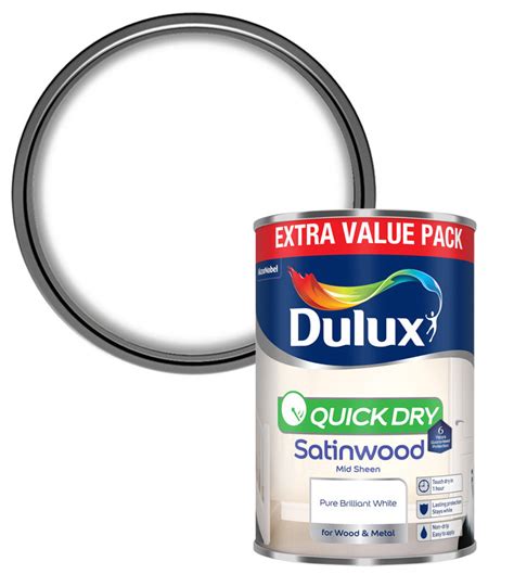 Dulux Quick Dry Satinwood Paint Pure Brilliant White Next Day Paint