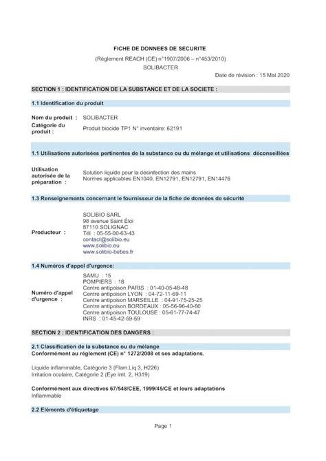 PDF FICHE DE DONNEES DE SECURITE Page 1 FICHE DE DONNEES DE