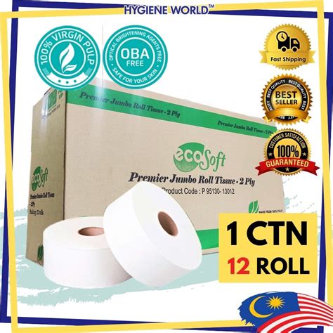 Jumbo Roll Tissue JRT Ecosoft 2ply Virgin Pulp Tisu Bulat Tandas