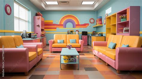 Colorful Pediatric Clinic Waiting Area: A vibrant waiting room in a ...