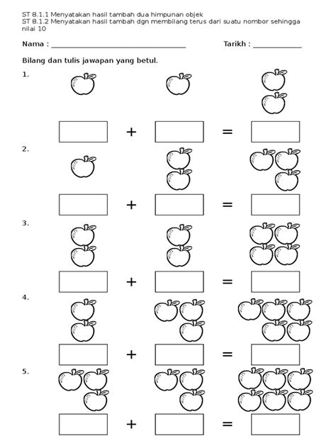 Lembaran Kerja Matematik Prasekolah Operasi Tambah Dan Tolak Riset