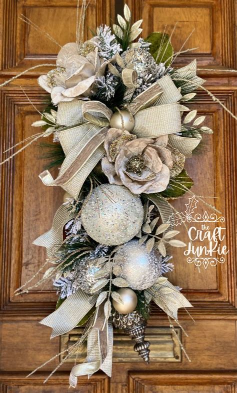 Silver Platinum Champagne Swag Wreath Christmas Front Door Etsy