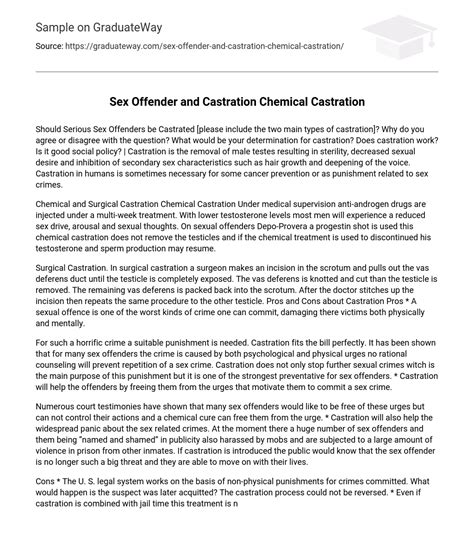 Sex Offender And Castration Chemical Castration Essay Example Graduateway