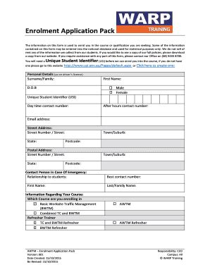 Fillable Online Enrolment Application Pack Warp Group Fax Email Print