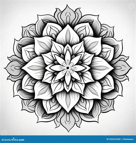 Black And White Mandala Flower Detailed Shading Coloring Page Stock