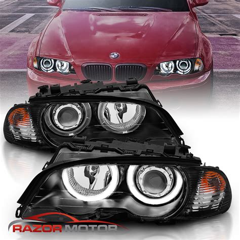 Dual Halo Black Projector Headlights Pair For Bmw E