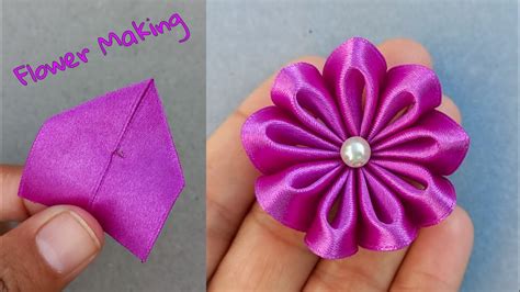 Diy How To Make An Adorable Fabric Rose Flower In Just 7 Minutes Diy Flower Ribbon